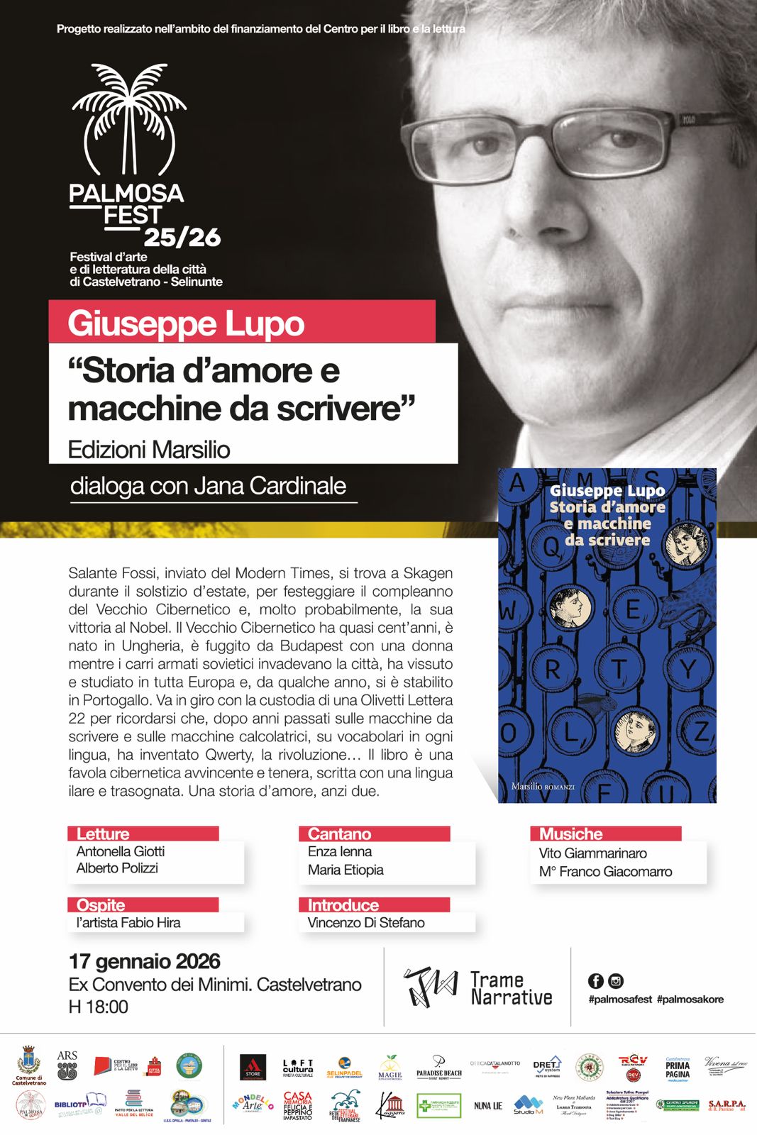 Al “PalmosaFest” sabato 17 gennaio, appuntamento con Giuseppe Lupo e il suo romanzo “Storia d’amore e macchine da scrivere”